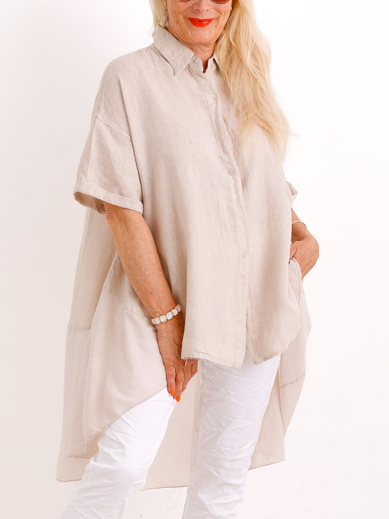 Oversize Leinen-Tunikabluse FAITH.S – Mit fließendem Plissee-Saum – Gr. 38-50