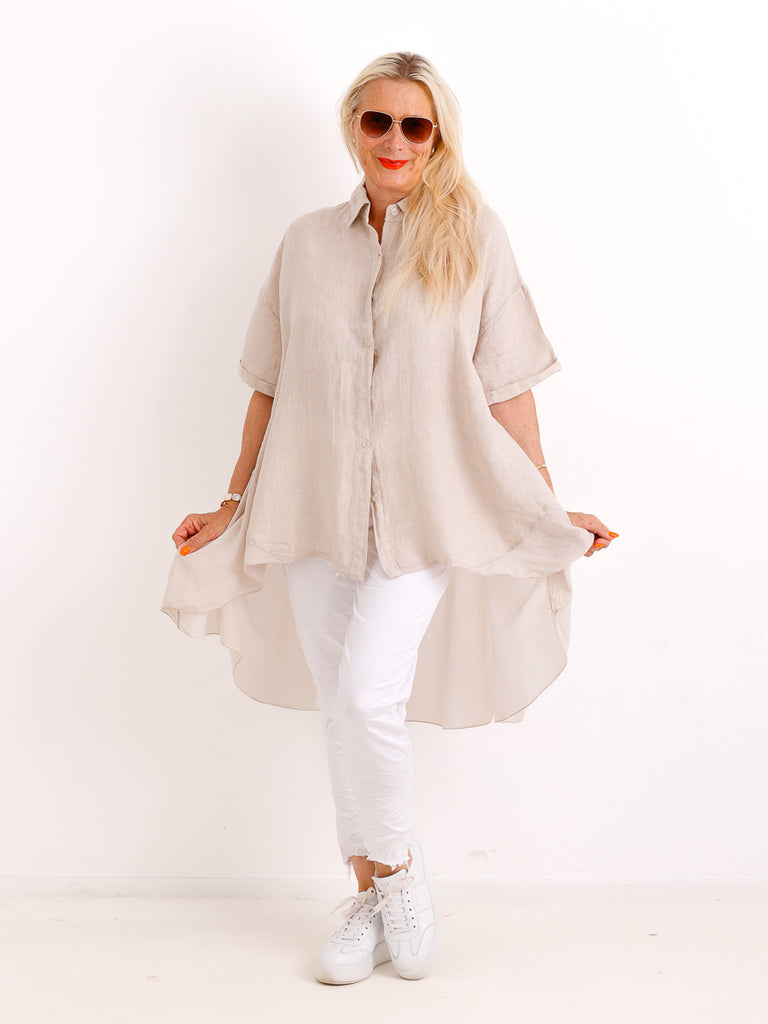 Oversize Leinen-Tunikabluse FAITH.S – Mit fließendem Plissee-Saum – Gr. 38-50