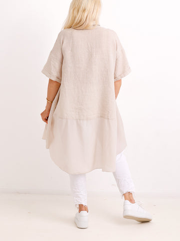 Oversize Leinen-Tunikabluse FAITH.S – Mit fließendem Plissee-Saum – Gr. 38-50