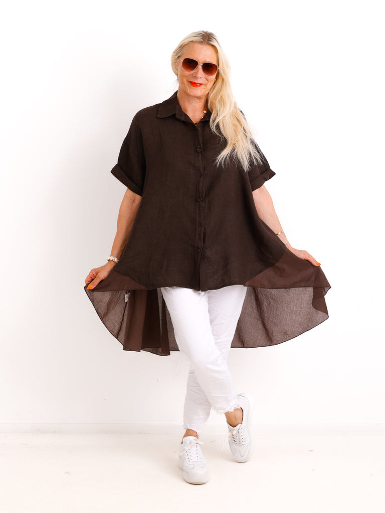 Oversize Leinen-Tunikabluse FAITH.S – Mit fließendem Plissee-Saum – Gr. 38-50