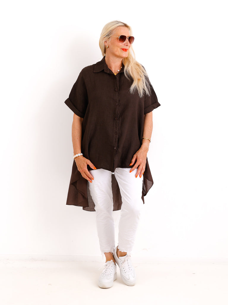 Oversize Leinen-Tunikabluse FAITH.S – Mit fließendem Plissee-Saum – Gr. 38-50