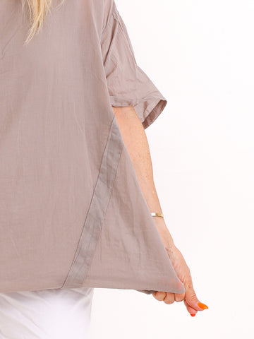 Oversize Baumwollbluse LUCIE.S – Zweilagig mit Zierbändern – Gr. 38-46