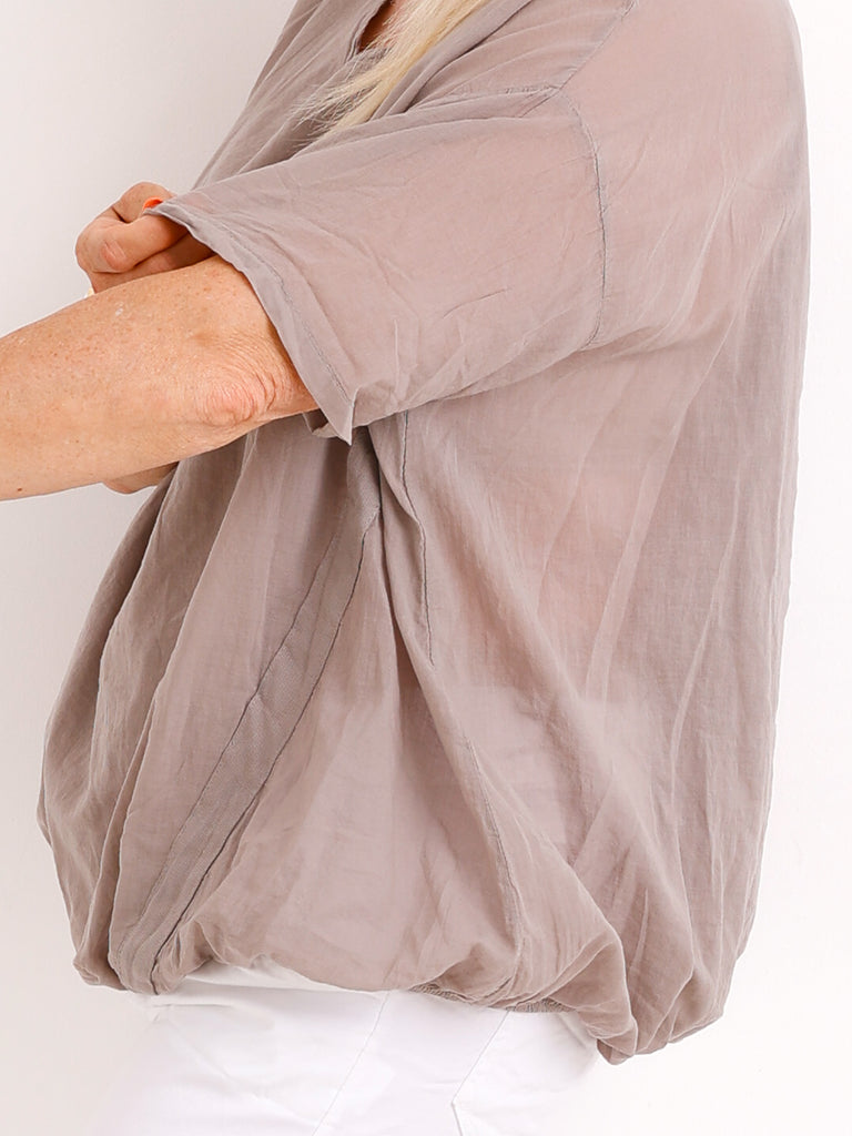 Oversize Baumwollbluse LUCIE.S – Zweilagig mit Zierbändern – Gr. 38-46