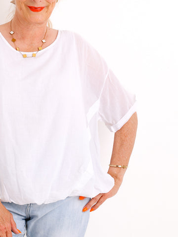 Oversize Baumwollbluse LUCIE.S – Zweilagig mit Zierbändern – Gr. 38-46