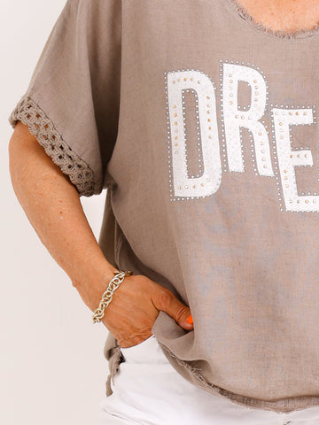 Oversize Leinen-Shirt EILEEN.S mit Jersey-Rücken & Strass – Gr. 38-48