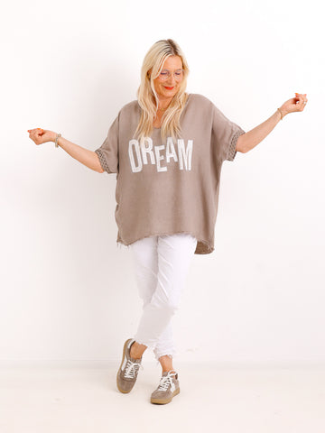 Oversize Leinen-Shirt EILEEN.S mit Jersey-Rücken & Strass – Gr. 38-48