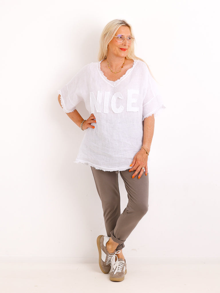 Oversize Leinen-Shirt SARAH.S mit Jersey-Rücken & Komfort-Stretch – Gr. 36-46
