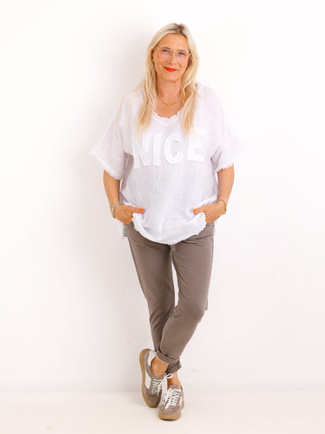Oversize Leinen-Shirt SARAH.S mit Jersey-Rücken & Komfort-Stretch – Gr. 36-46