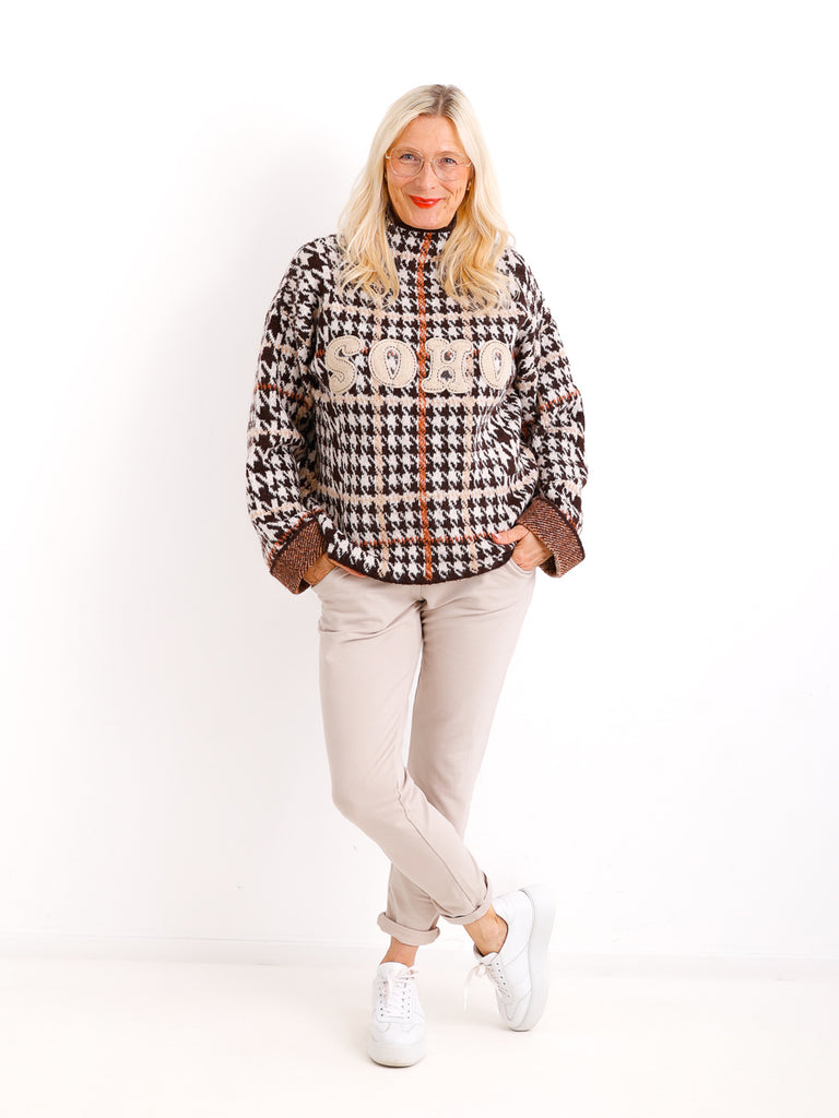 BABETTE Oversize Pullover - Schriftzug beige