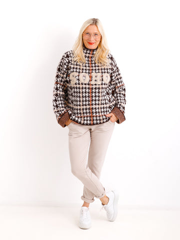 BABETTE Oversize Pullover - Schriftzug beige