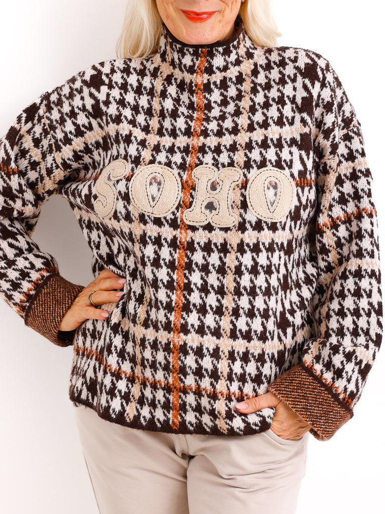 BABETTE Oversize Pullover - Schriftzug beige