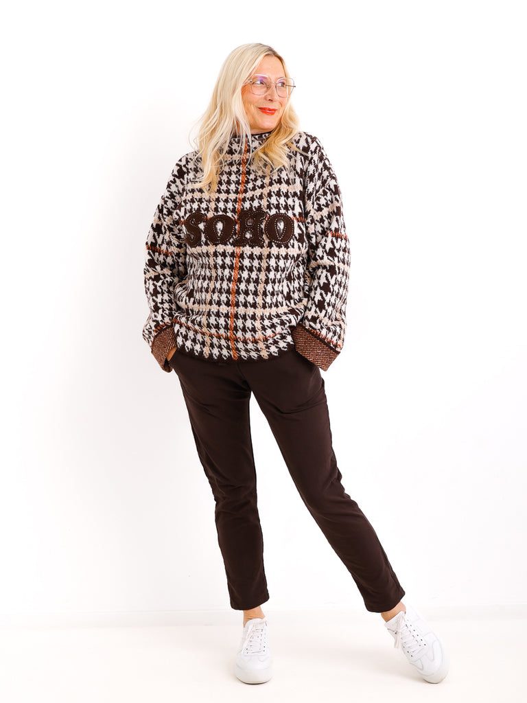 BABETTE Oversize Pullover - Schriftzug schoko