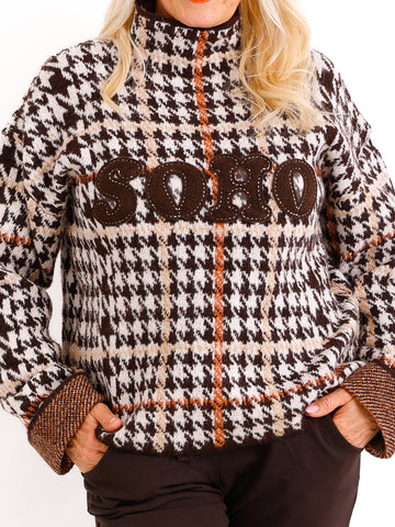 BABETTE Oversize Pullover - Schriftzug schoko