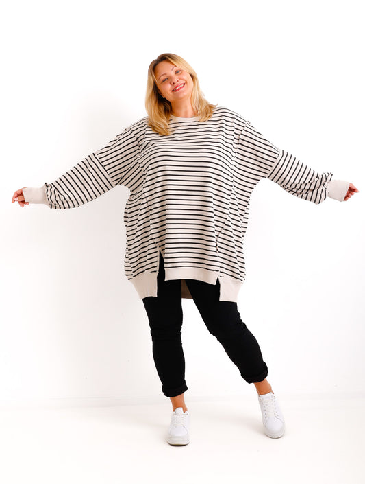 ROMY Curvy Size Sweater - beige/schwarz