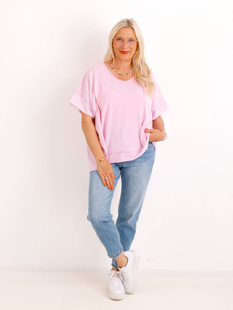 Oversize V-Neck T-Shirt JANICE.S – Premium Baumwolle – Rollsaum – Gr. 38-44