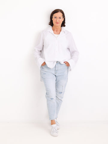 Long-Bluse ANNA.S – 100 % Baumwolle – Verdeckte Knopfleiste – Gr. 38-48