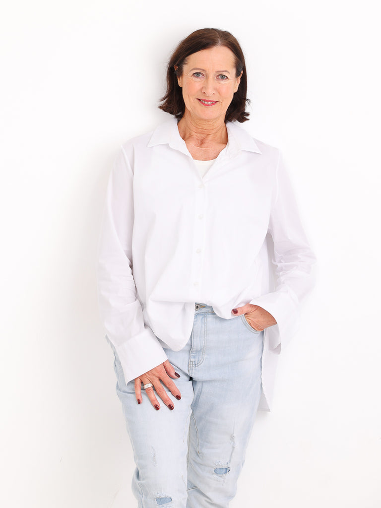 Long-Bluse ANNA.S – 100 % Baumwolle – Verdeckte Knopfleiste – Gr. 38-48