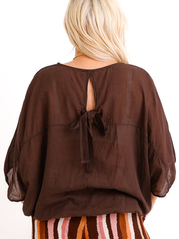 Oversize-Baumwollbluse EVE.S – Charmante Rückenschleife – Gr. 38-48