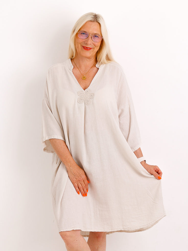 Midi Leinenkleid SERENA.S – 100 % Leinen & Florales Highlight - Gr. 38–46