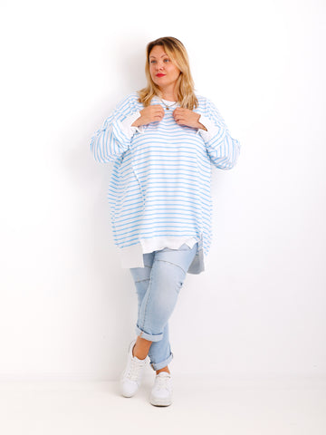 ROMY curvey Size Sweater - weiß/blau