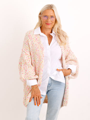 Oversize-Strickjacke ANGIE.S – Flauschiger Konfetti-Strick – Gr. 38–48