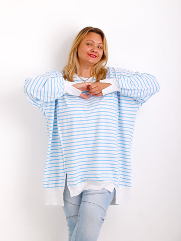 ROMY curvey Size Sweater - weiß/blau