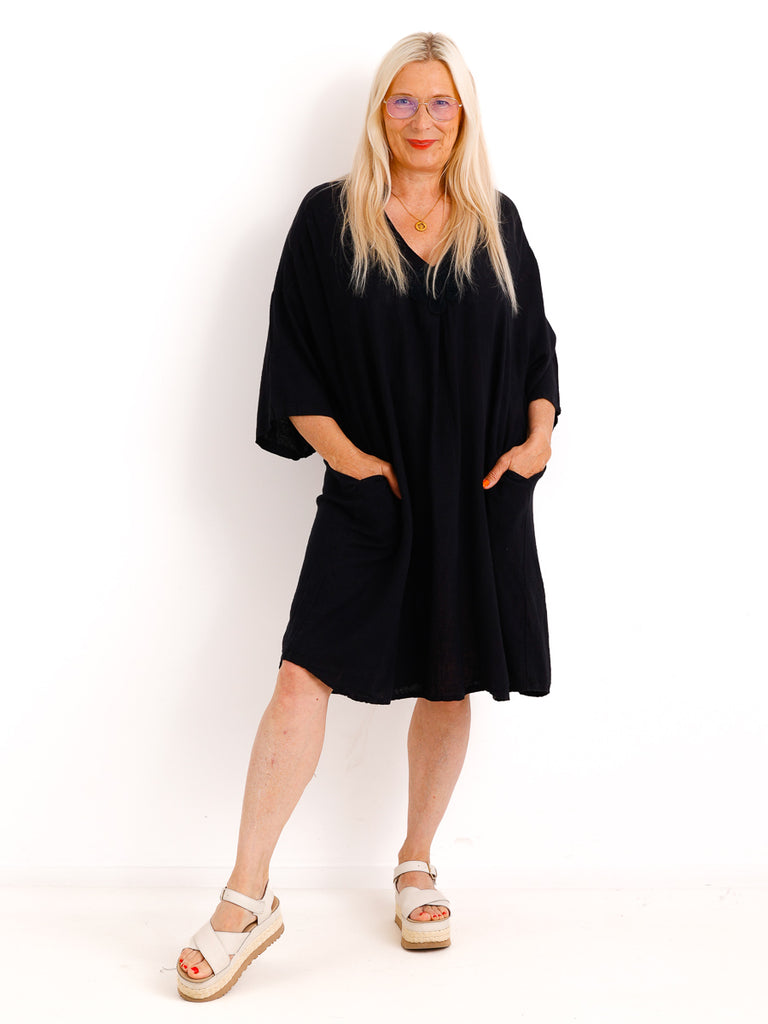 Midi Leinenkleid SERENA.S – 100 % Leinen & Florales Highlight - Gr. 38–46