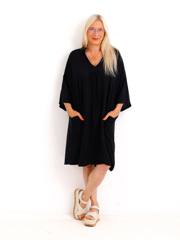 Midi Leinenkleid SERENA.S – 100 % Leinen & Florales Highlight - Gr. 38–46
