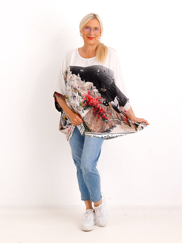 Oversize-Blusenshirt  MILLIE.S – Maritimes Skyline-Design – Gr. 42-54