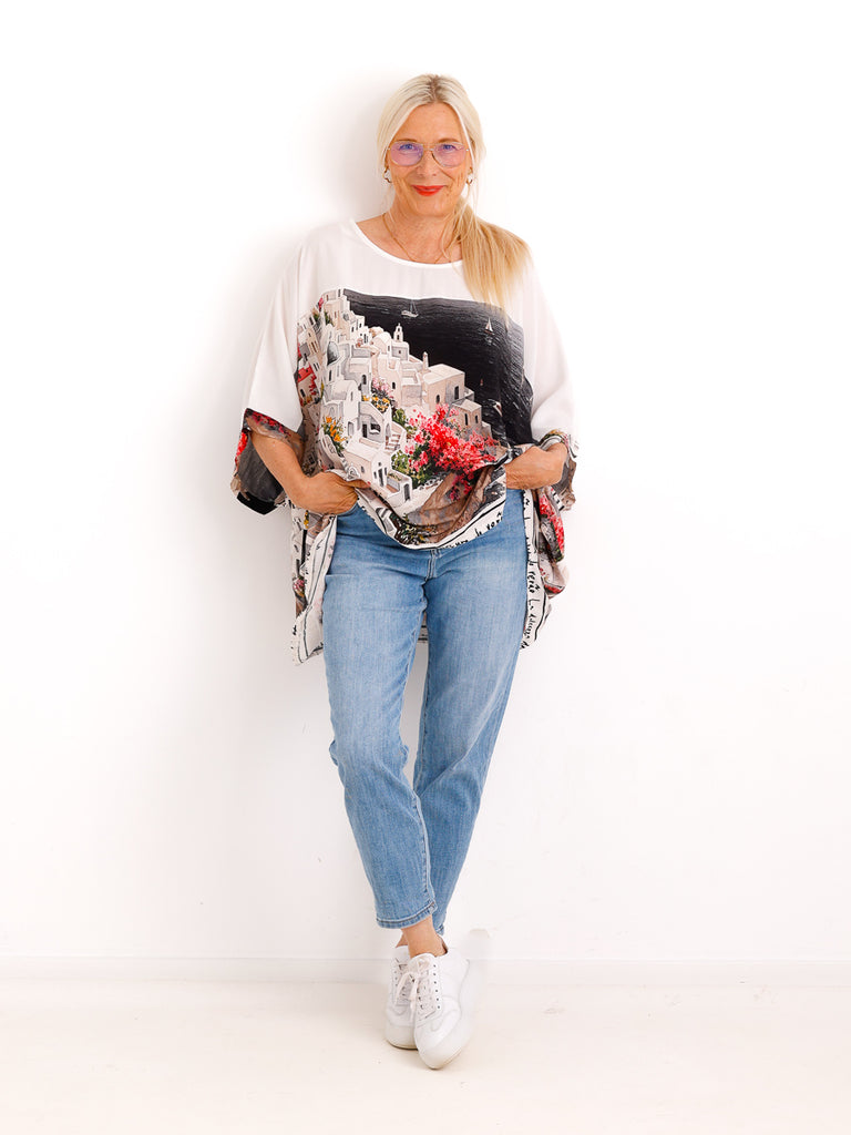 Oversize-Blusenshirt  MILLIE.S – Maritimes Skyline-Design – Gr. 42-54