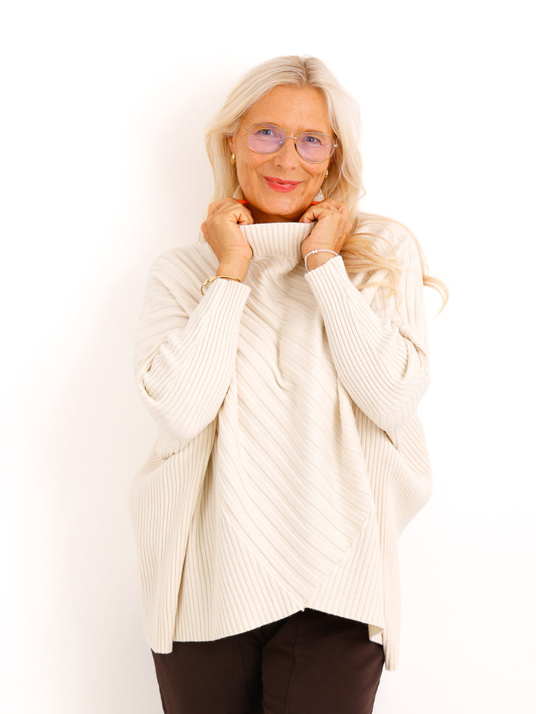 Oversize Strickpullover AMBER.S – Rippenstrick mit Turtleneck – Gr. 38–44