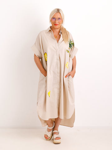 Oversize-Blusenkleid MALIA.S mit Pineapple-Stickerei – 100 % Baumwolle – Gr. 40-52