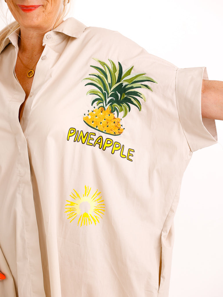 Oversize-Blusenkleid MALIA.S mit Pineapple-Stickerei – 100 % Baumwolle – Gr. 40-52
