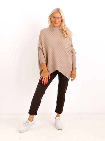 Oversize Strickpullover AMBER.S – Rippenstrick mit Turtleneck – Gr. 38–44