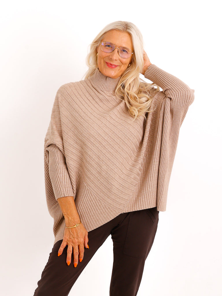 Oversize Strickpullover AMBER.S – Rippenstrick mit Turtleneck – Gr. 38–44