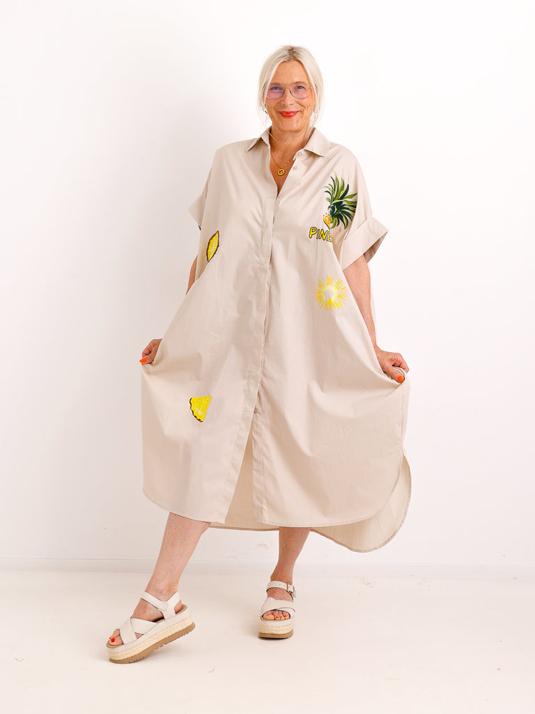 Oversize-Blusenkleid MALIA.S mit Pineapple-Stickerei – 100 % Baumwolle – Gr. 40-52
