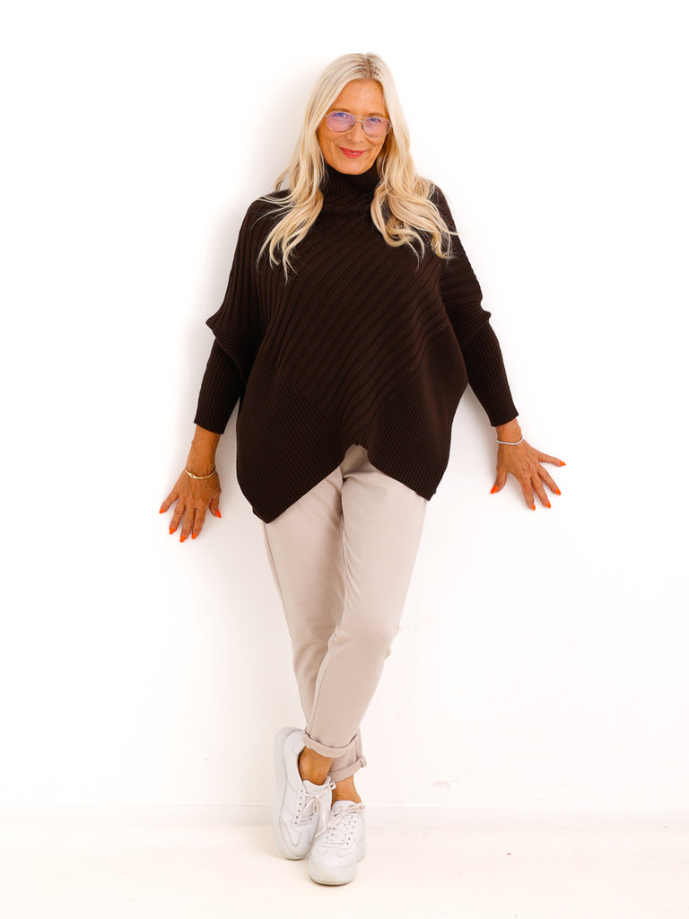 Oversize Strickpullover AMBER.S – Rippenstrick mit Turtleneck – Gr. 38–44