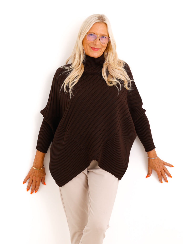 Oversize Strickpullover AMBER.S – Rippenstrick mit Turtleneck – Gr. 38–44