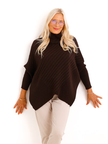 Oversize Strickpullover AMBER.S – Rippenstrick mit Turtleneck – Gr. 38–44