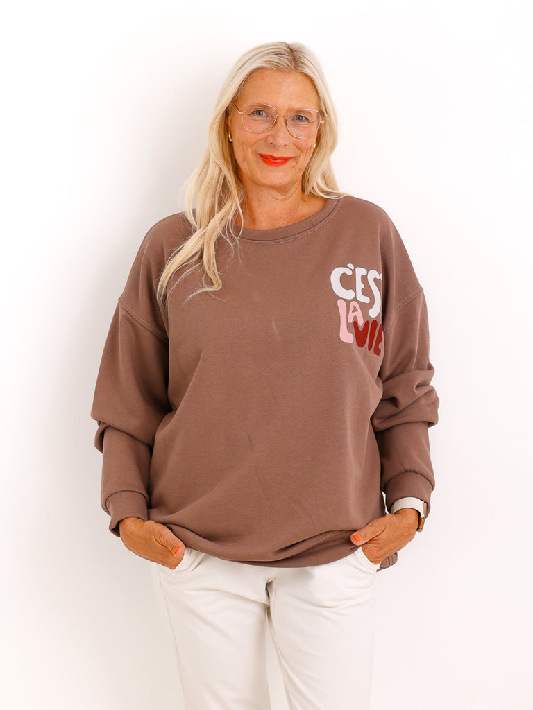 Oversize Sweatshirt LILIANA.S – C'est la vie Print im modernen Streetstyle – Gr. 36–42