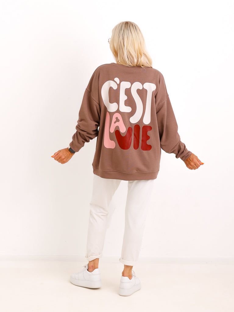 Oversize Sweatshirt LILIANA.S – C'est la vie Print im modernen Streetstyle – Gr. 36–42