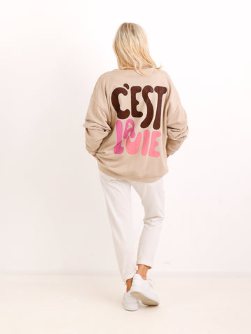 Oversize Sweatshirt LILIANA.S – C'est la vie Print im modernen Streetstyle – Gr. 36–42