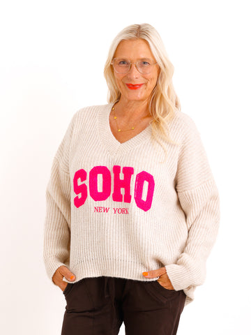 Oversize Strickpullover FLORINA.S – V-Ausschnitt & SOHO-Design – Gr. 38–44