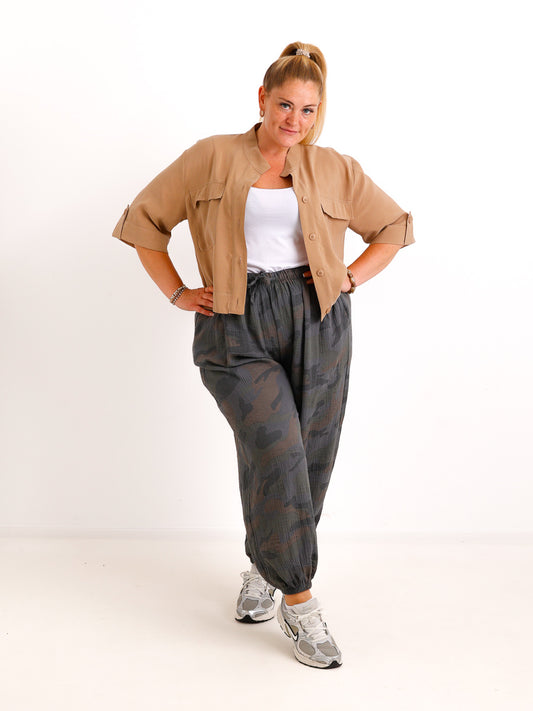 Curvy Size Musselin-Ballonhose CHRIS – LEO-Design aus Baumwolle – Gr. 44–54