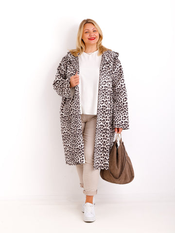 AMELIE Curvy Size Leo-Mantel – Soft Velours in Naturtönen