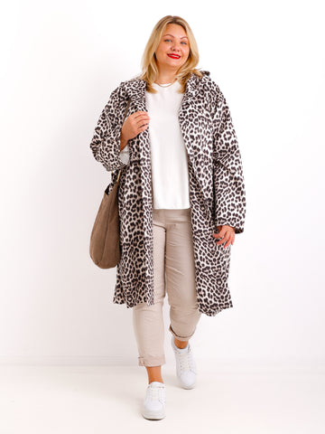 AMELIE Curvy Size Leo-Mantel – Soft Velours in Naturtönen