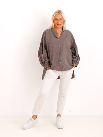 Baumwoll Bluse MARELIS – Leichte Oversize Streifenbluse – Gr. 38–46