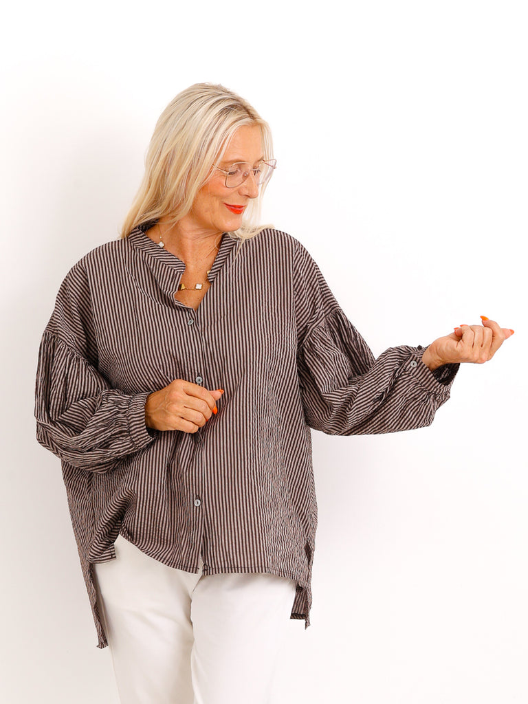 Baumwoll Bluse MARELIS – Leichte Oversize Streifenbluse – Gr. 38–46