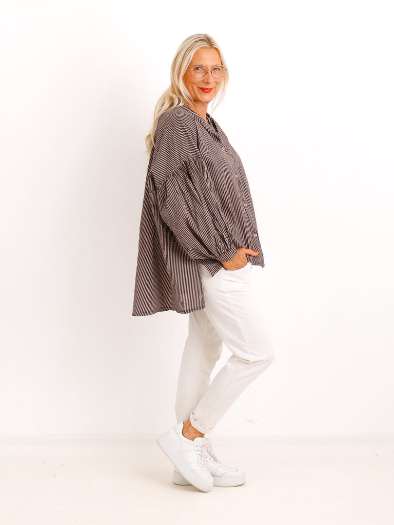 Baumwoll Bluse MARELIS – Leichte Oversize Streifenbluse – Gr. 38–46