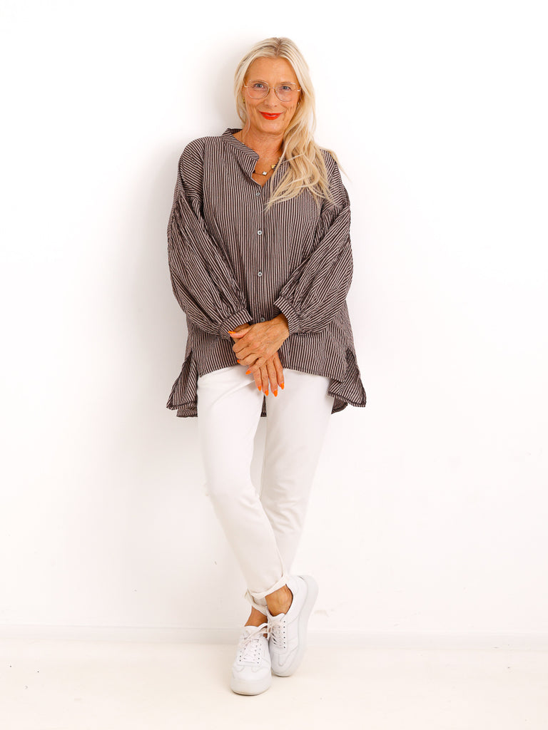 Baumwoll Bluse MARELIS – Leichte Oversize Streifenbluse – Gr. 38–46